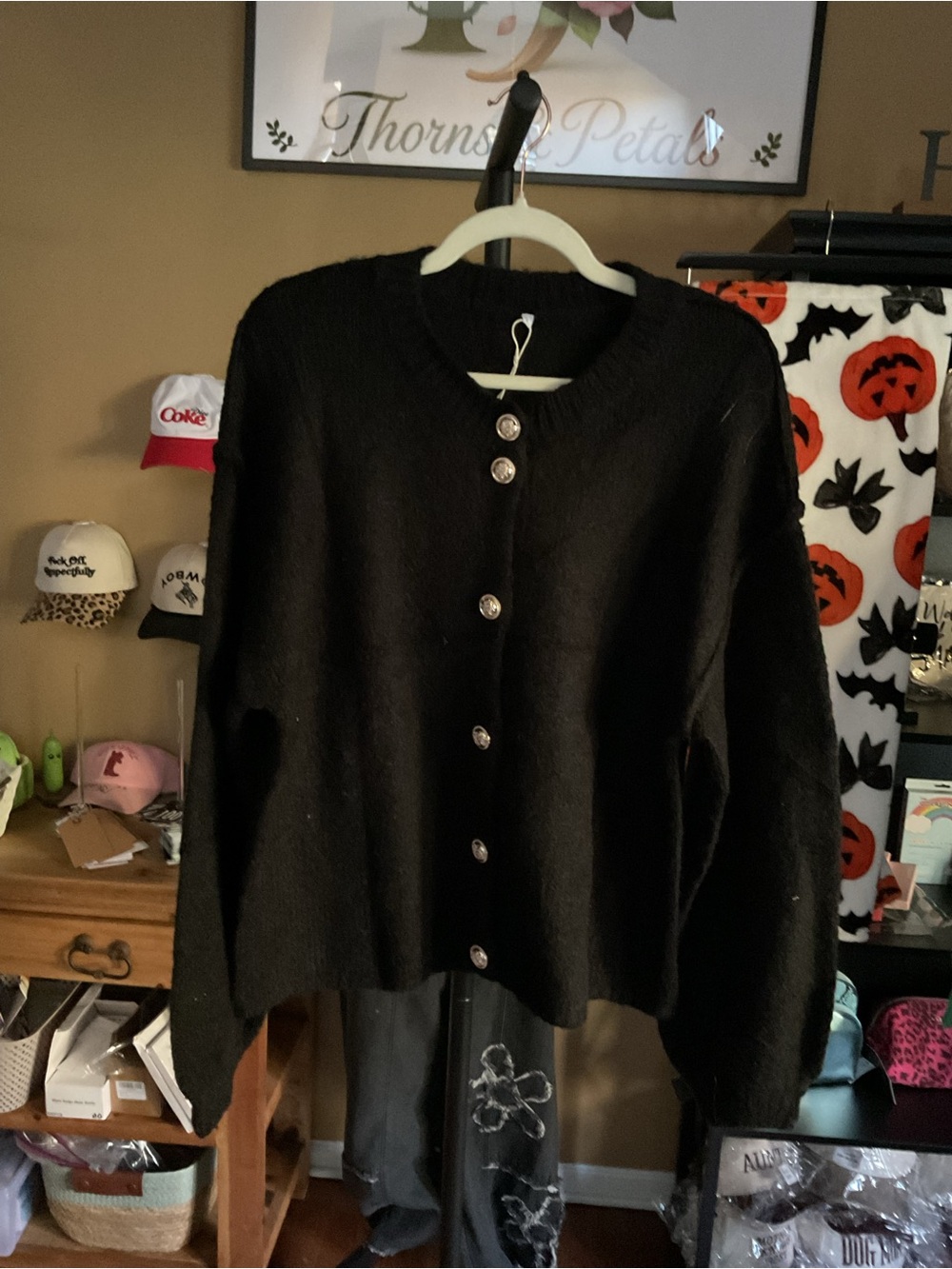 Women's Black Button-Front Cardigan Sweater